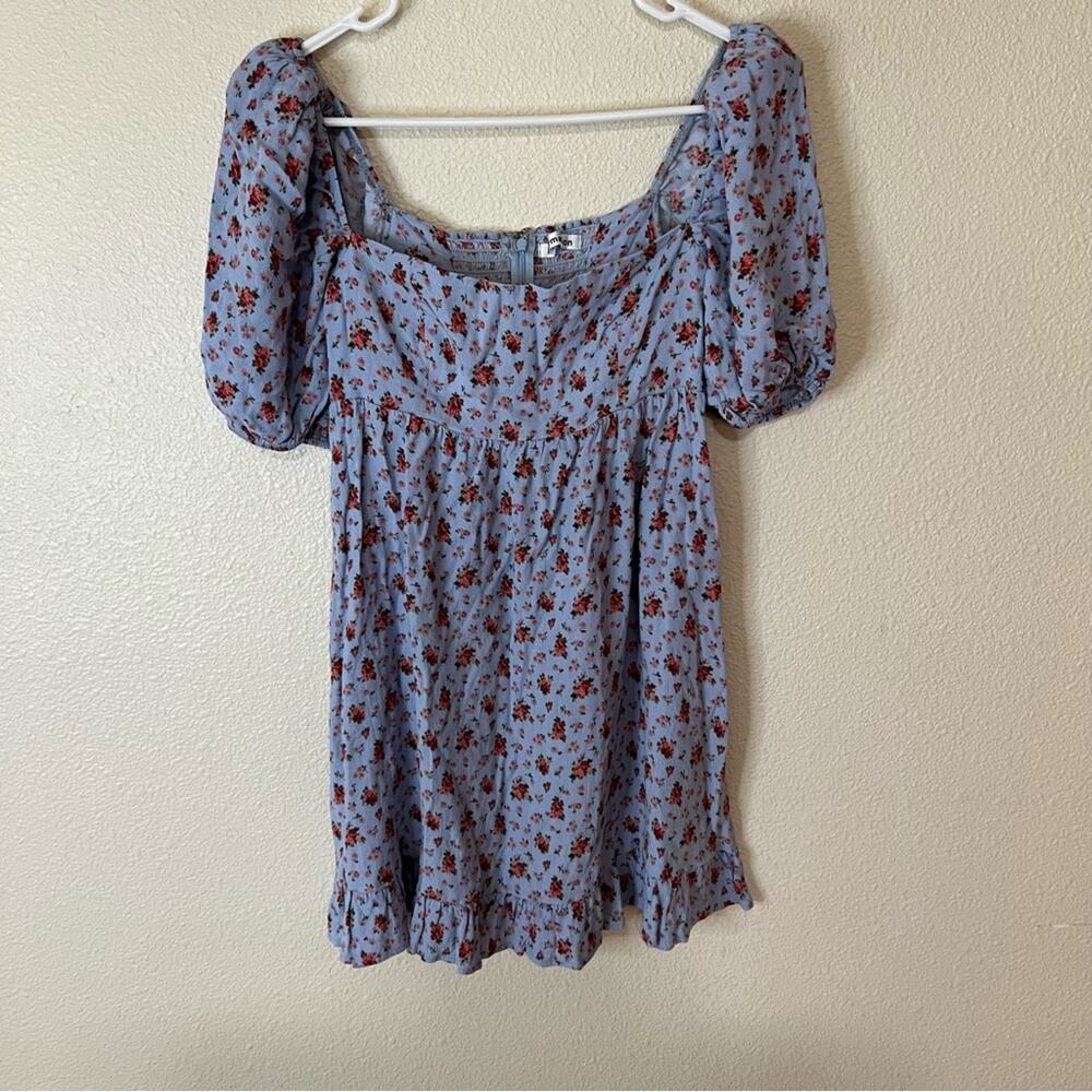 Reformation Bristol blue floral mini dress puff sleeves in petunia SIZE SMALL
